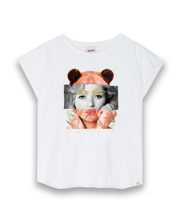 Camiseta Dear Tee mujer BEAR GLITTER COLLAGE-white