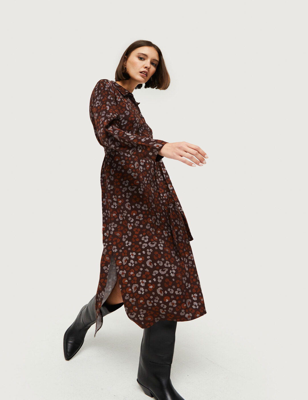 Vestido Compañía Fantástica Midi Camisero Estampado Animal Amur