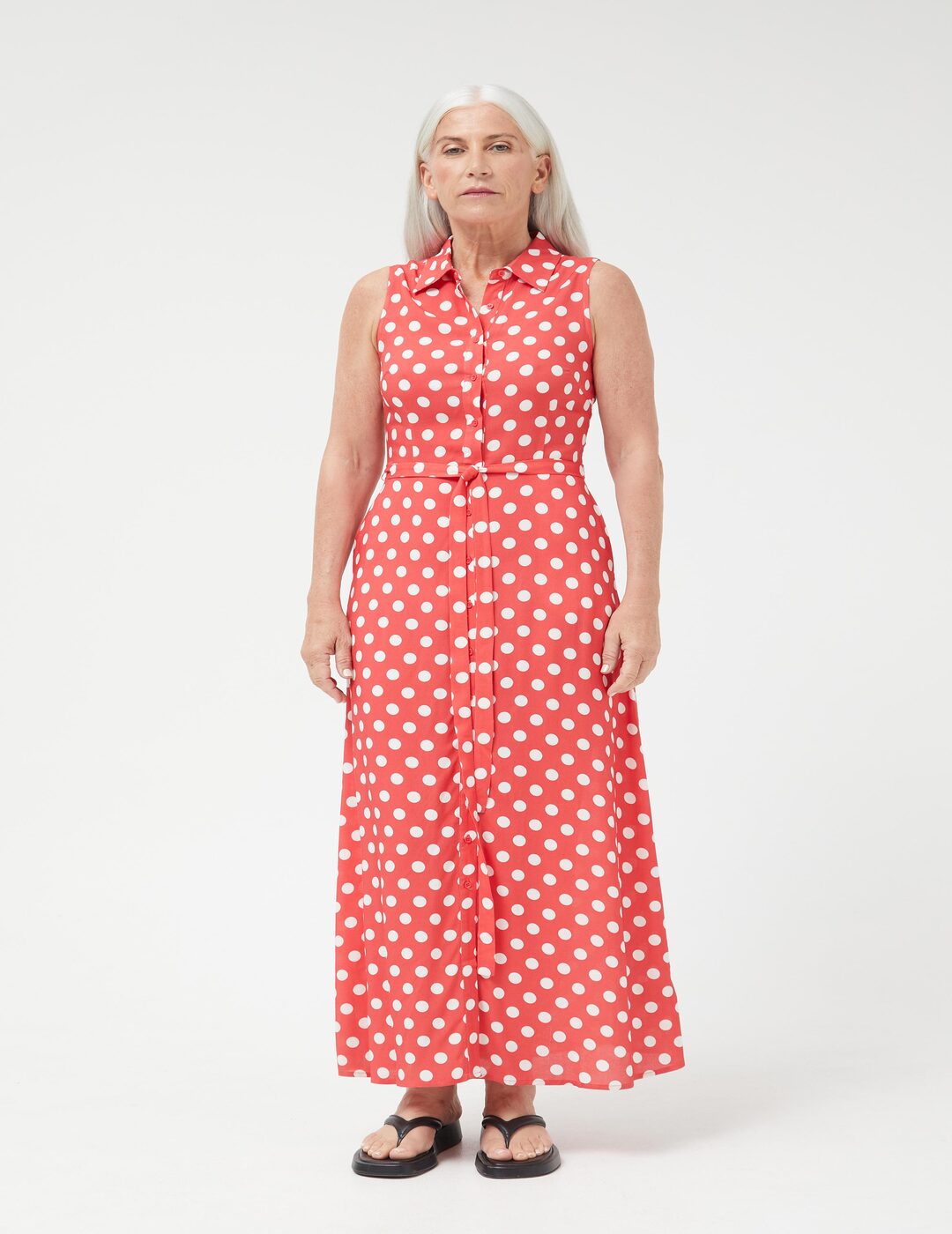 Vestido Compañía Fantástica Largo Camisero Lunares Rojo