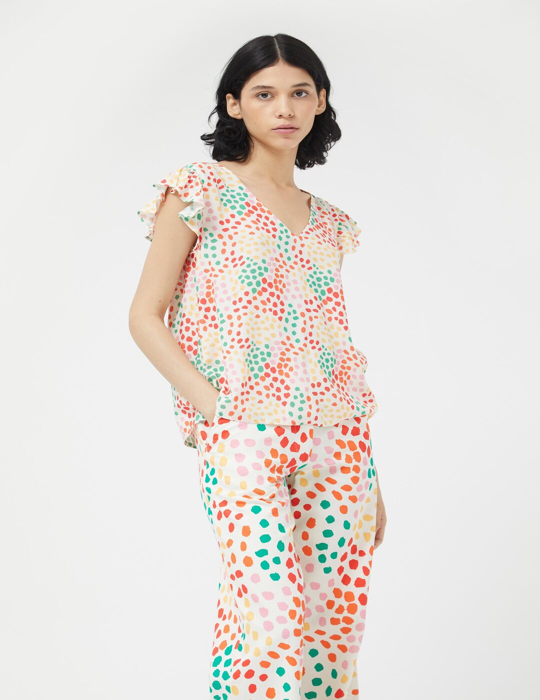 Top Compañía Fantástica Estamado De Topitos Multicolor