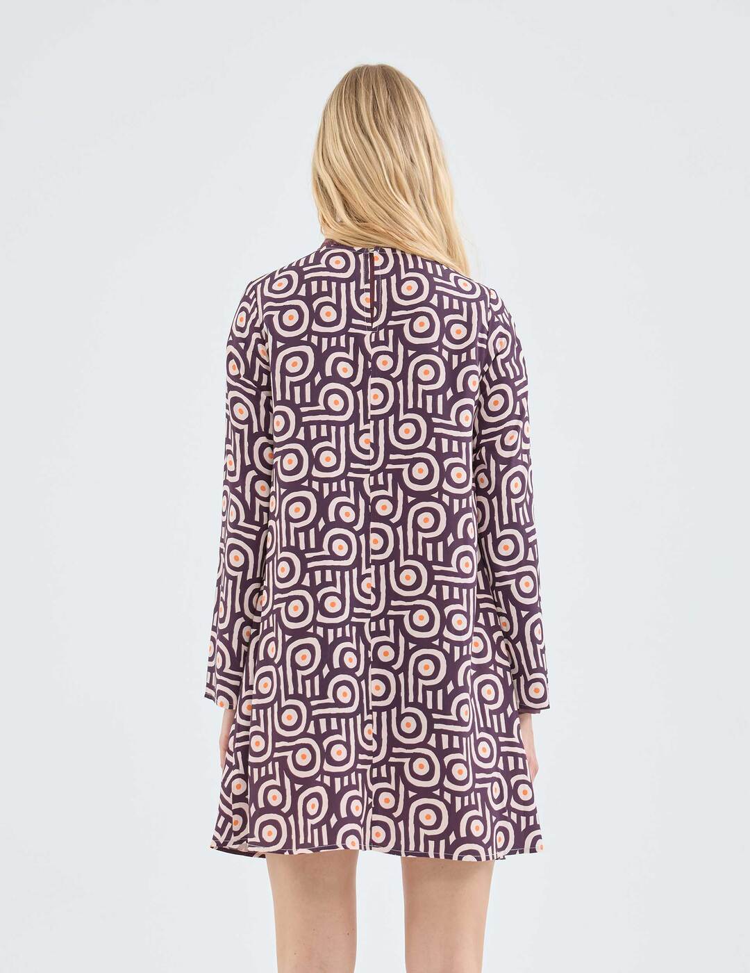 Vestido Compañía Fantástica Corto Evasé con Estampado Geométrico Retro