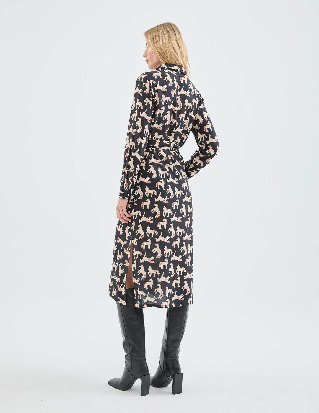 Vestido Compañía Fantástica Midi Camisero con Estampado Animal