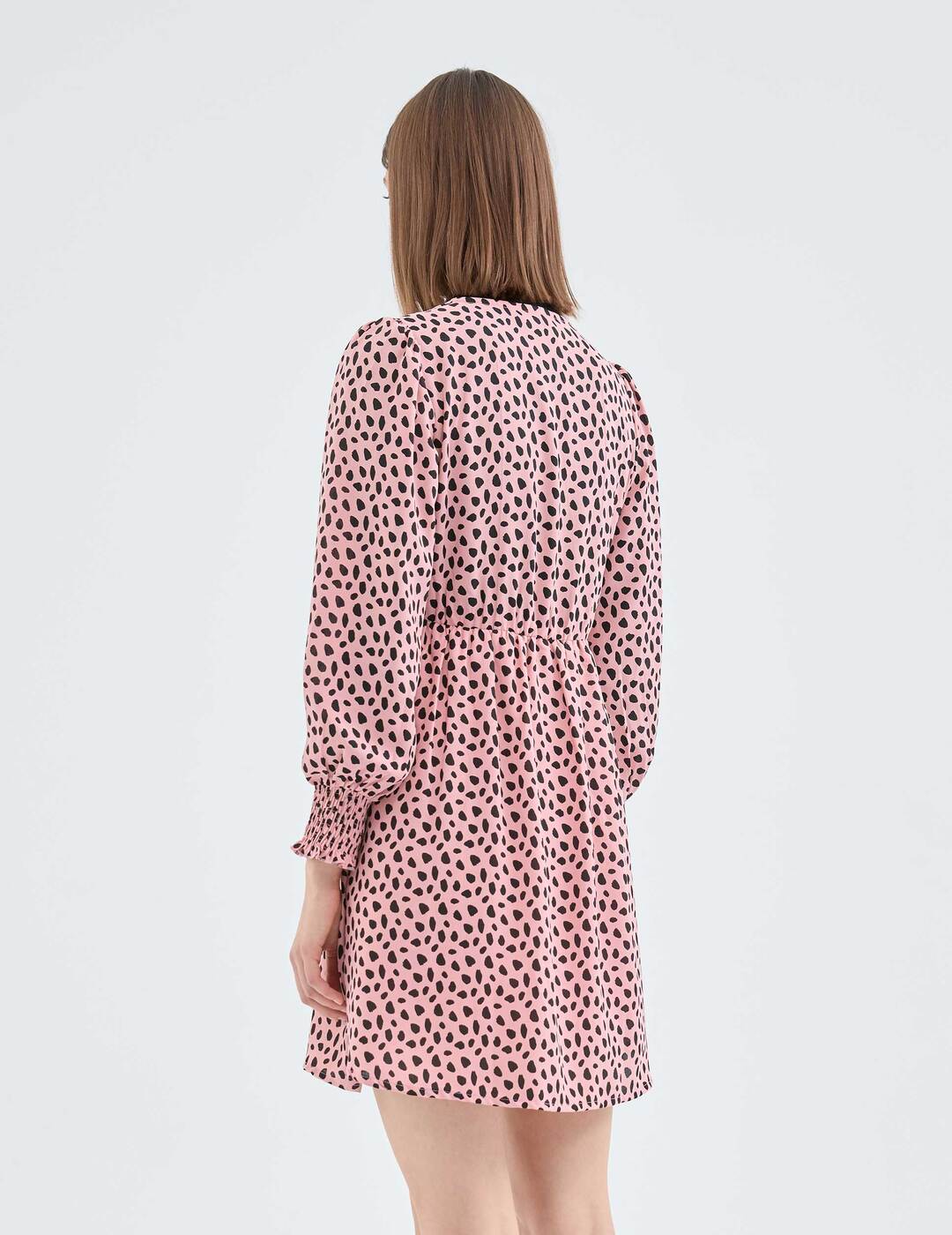 Vestido Compañía Fantástica Corto Cruzado con Estampado de Lunares Rosa