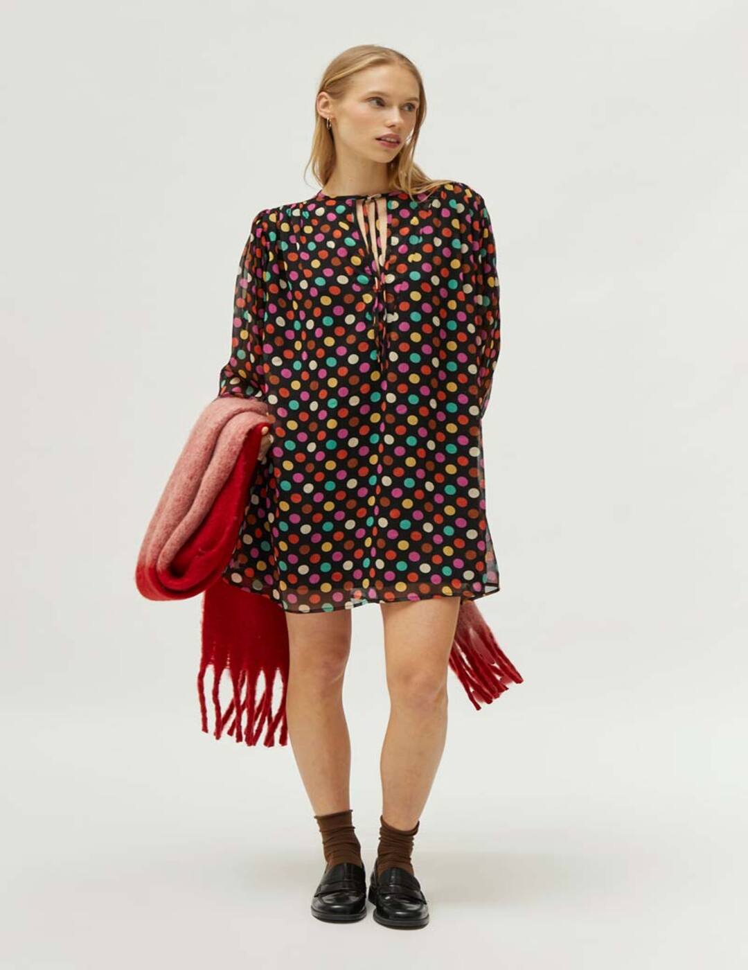 Vestido Compañía Fantástica Corto Estampado De Lunares Multicolor