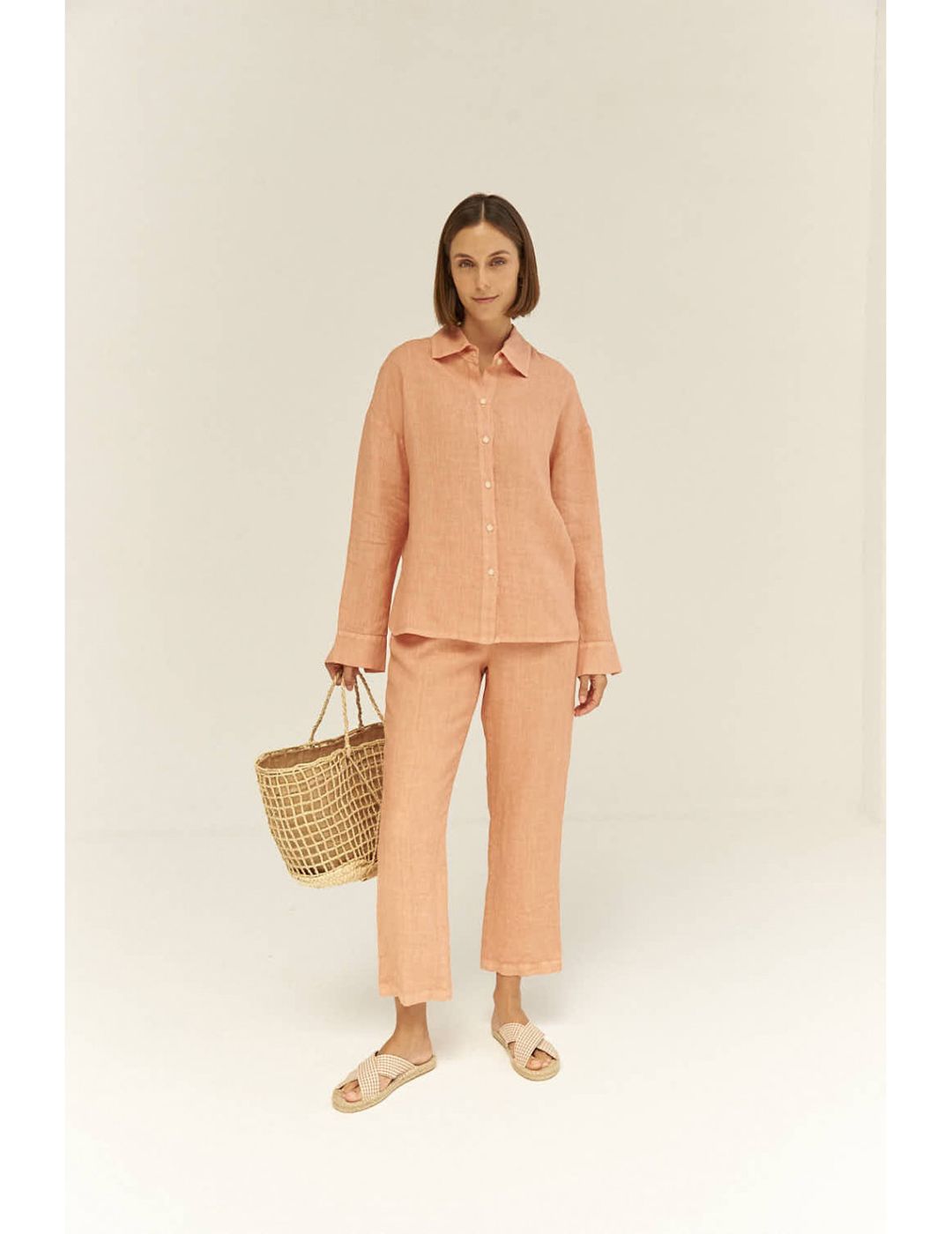 Camisa Mus & Bombon Oversize De Lino Calcinu Rosa Oscuro
