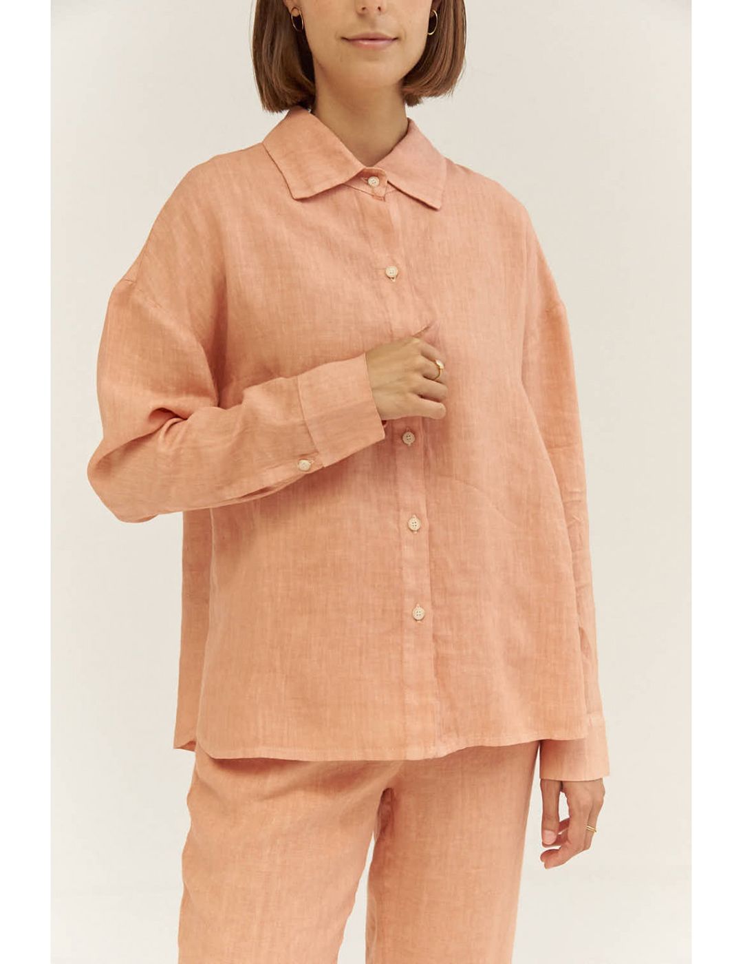 Camisa Mus & Bombon Oversize De Lino Calcinu Rosa Oscuro