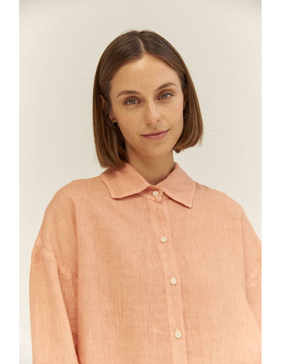 Camisa Mus & Bombon Oversize De Lino Calcinu Rosa Oscuro