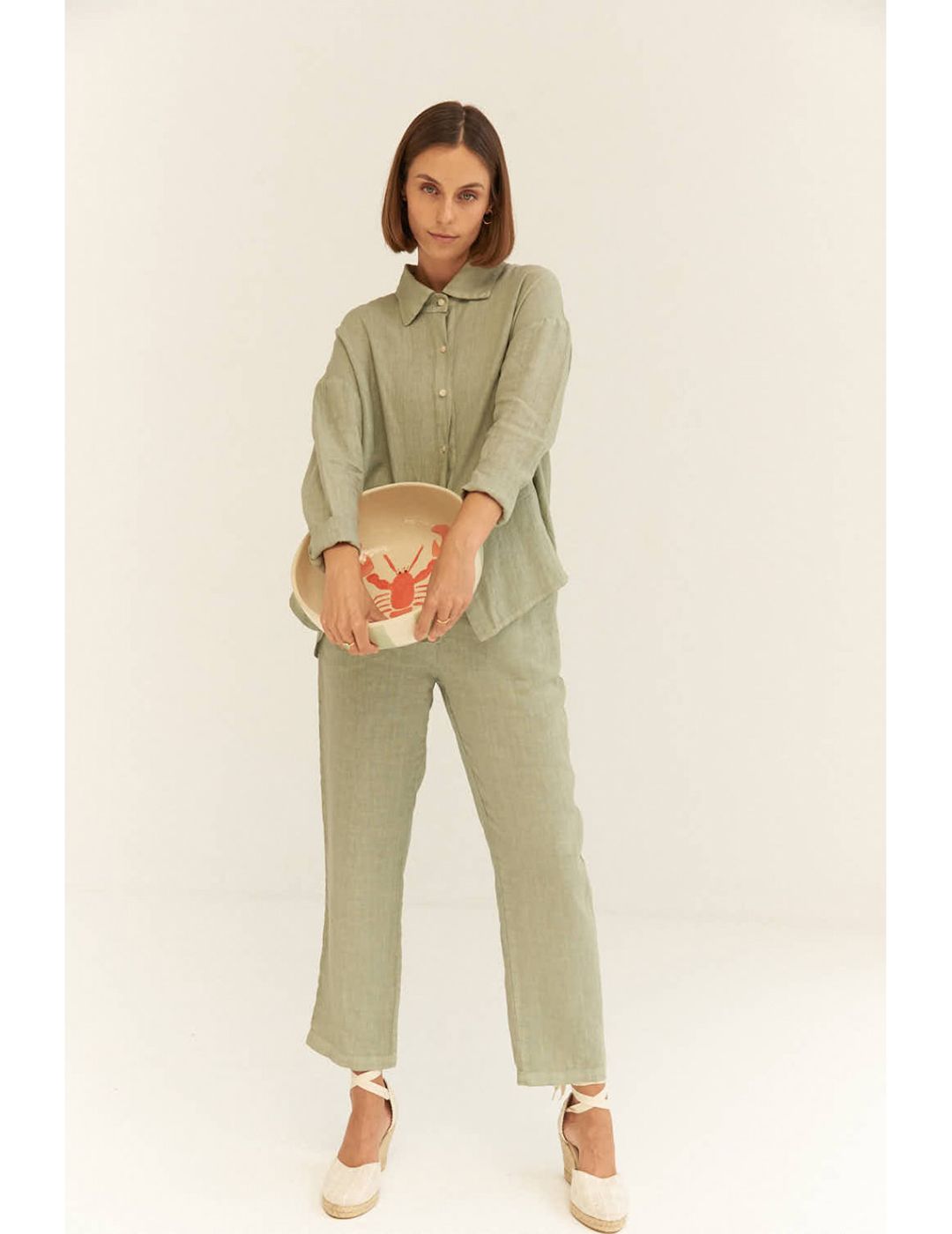 Camisa Mus & Bombon Oversize En Lino Calcinu Verde