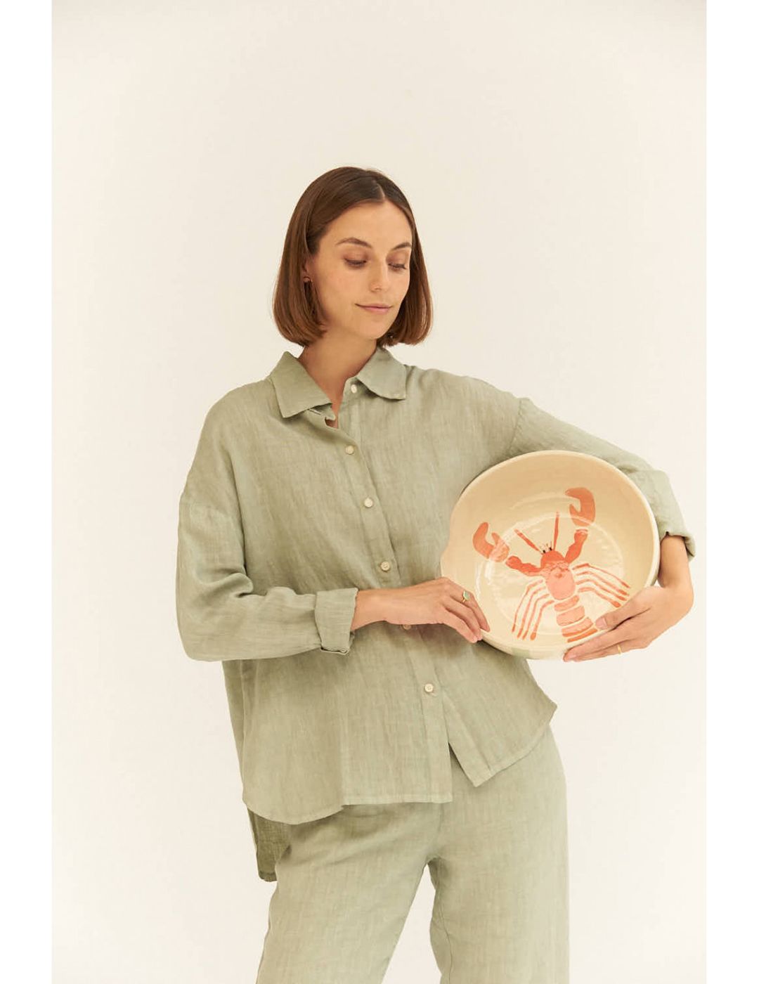 Camisa Mus & Bombon Oversize En Lino Calcinu Verde