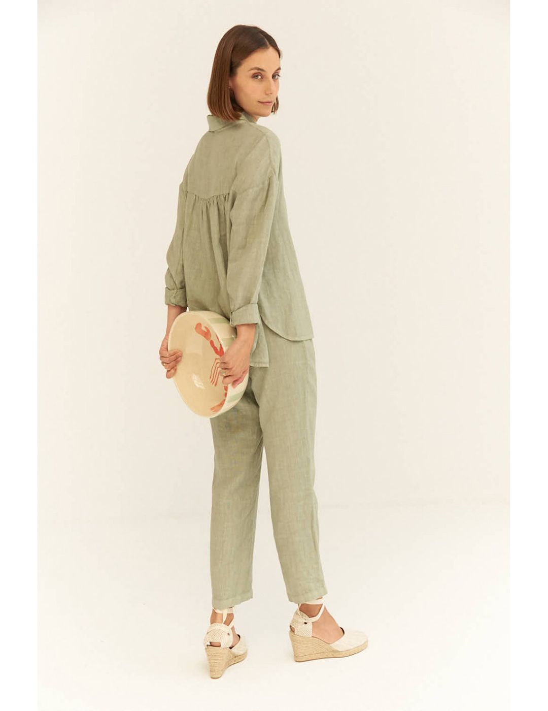 Camisa Mus & Bombon Oversize En Lino Calcinu Verde