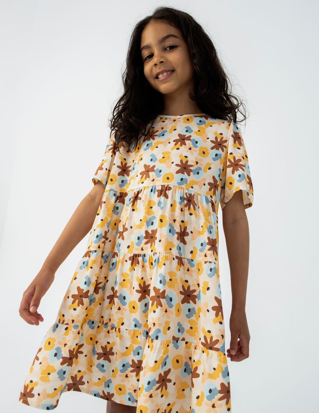 Vestido Compañía Fantástica Mini  con Manga Corta y Estampado Floral