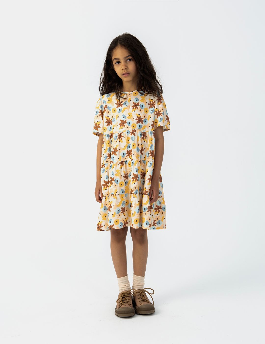 Vestido Compañía Fantástica Mini  con Manga Corta y Estampado Floral