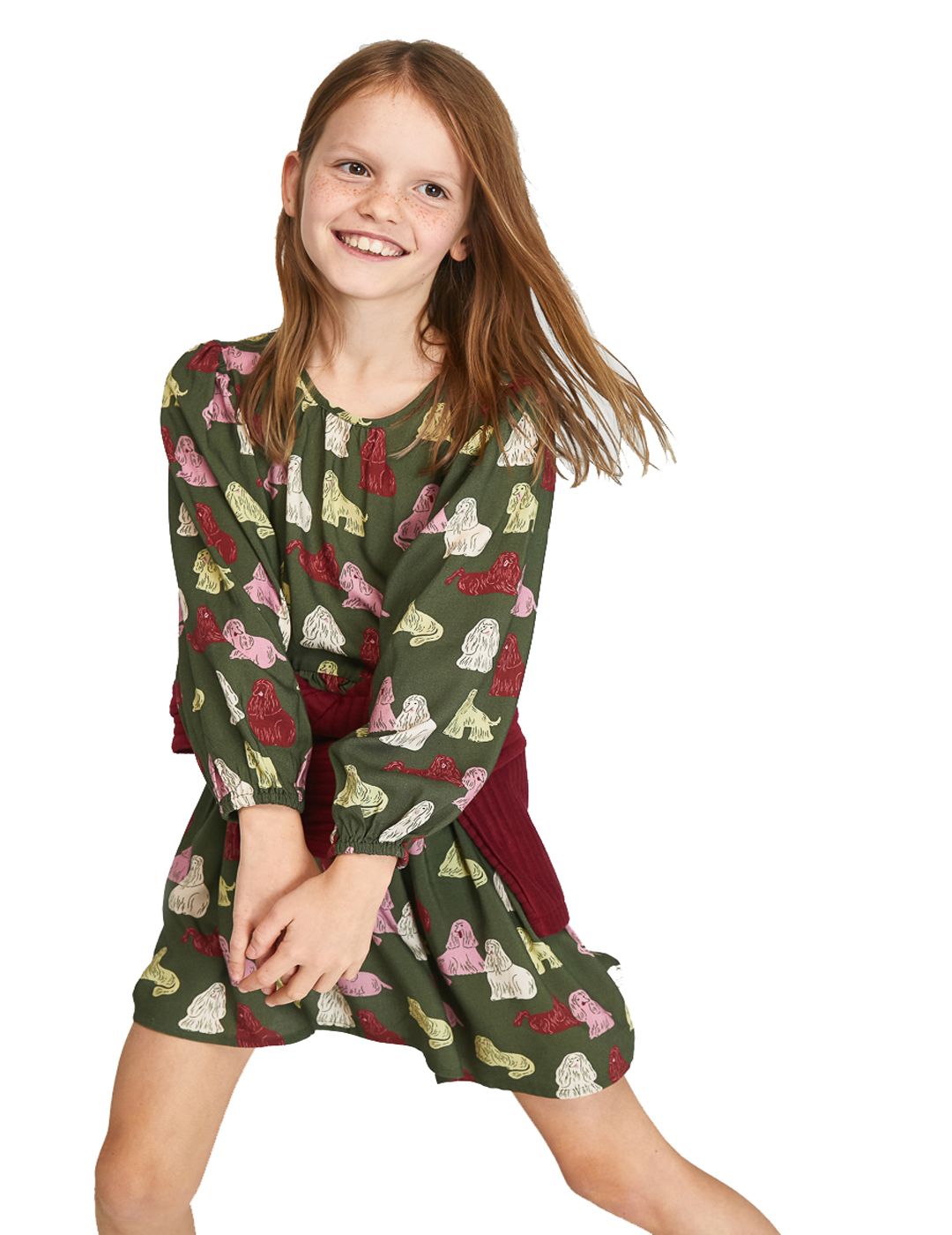 Vestido Compañía Fantástica Mini Amplio con Manga Larga y Animal Print De Perros