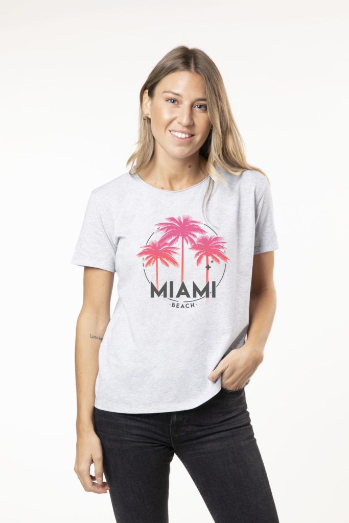 Camiseta Dear Tee mujer MIAMI PALMS-gris