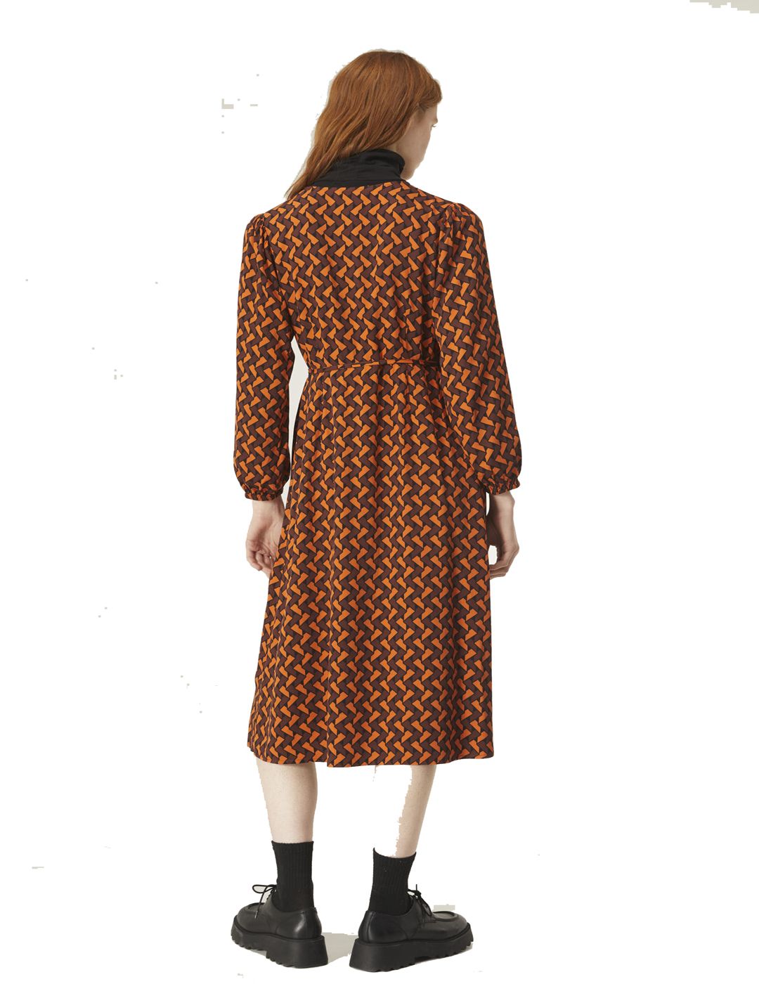 Vestido Midi Efecto Cruzado Con Escote Pico y Estampado Geométrico De Zigzag